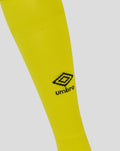 Bright yellow Rangers FC junior home goalkeeper sock with Umbro logo on the shin.