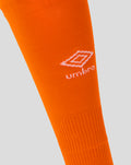 Bright orange adult size 25/26 third goalkeeper sock with white Umbro logo.