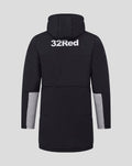 Back view of black padded jacket with hood and 32Red logo across upper back; sleeves feature grey panel accents.