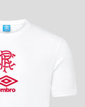 White junior travel short sleeve T shirt with red club crest and Umbro logo on the chest.
