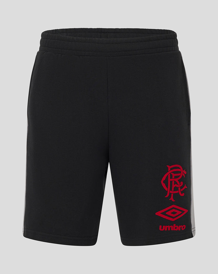 Black Unisex travel shorts with a red club crest and Umbro diamond logo on the leg