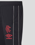 Close-up of waistband with drawcords and a concealed side zip pocket on black travel pants