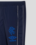 Junior travel pant in navy peacoat with white side piping and blue club crest and Umbro logo on the leg