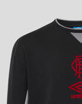 Black unisex travel crew sweatshirt with red club crest and reflective Umbro logo on the chest