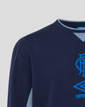 Peacoat navy travel crew sweatshirt with blue crest and Umbro logo on the chest