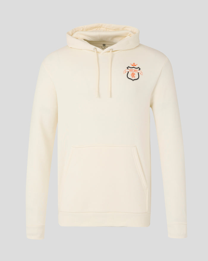 Cream Rangers hoodie with drawstring hood and crest on chest