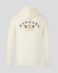 Cream unisex Rangers hoodie shown from the back with a large black crest across the upper back under the hood
