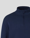 Close up of the navy Rangers top showing the back neck zip detail on the collar