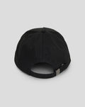 Back view of a black Rangers travel cap with an adjustable strap and metal clasp
