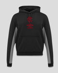 Front view of JUNIOR travel hoodie in black with red club crest and Umbro logo on the chest.