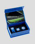 Opened Rangers IBOX 2.0 PLUS showing stadium image backdrop and three emblem markers in foam tray