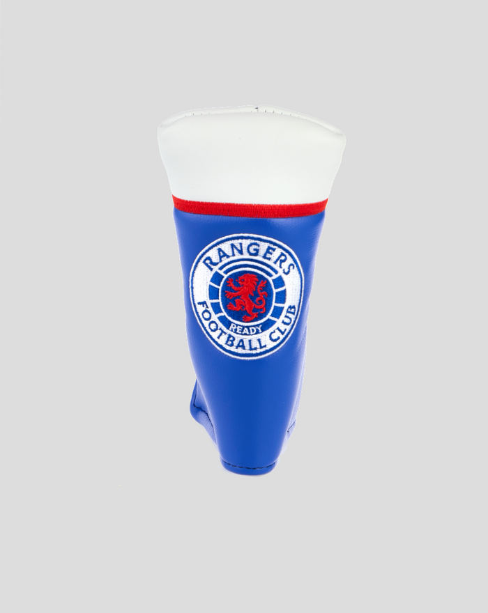 Blue Rangers FC blade putter head cover with white top, red trim and Rangers crest