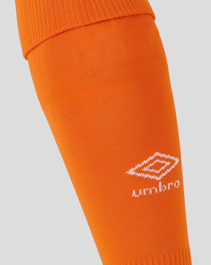 Orange Rangers Fourth Sock close-up with white Umbro diamond logo and branding
