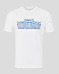 White unisex Varsity Stadium Gate Tee featuring a blue gate graphic on the chest.