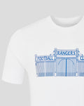White unisex tee with blue Rangers FC stadium gate graphic on the chest