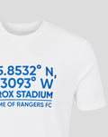 White varsity coordinates T shirt close up of the crew neck collar
