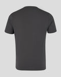 Back view of charcoal unisex varsity typography T-shirt
