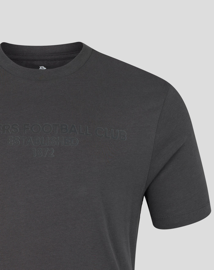 Charcoal unisex T-shirt neckline and shoulder close-up