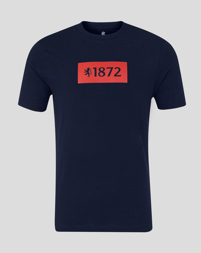 Navy unisex T shirt with bold red 1872 emblem and lion graphic on chest
