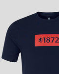 Navy unisex T-shirt with a bold red 1872 logo and lion emblem on the chest