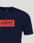 Navy unisex T-shirt showing a small white crest at the neckline