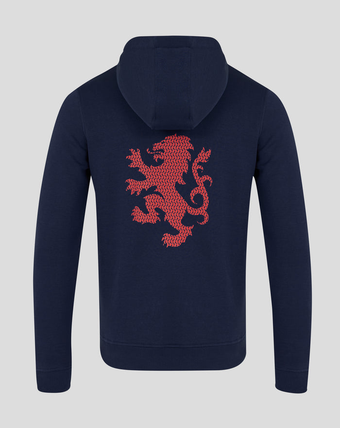 Back view of navy unisex Varsity 1872 Lion hoodie showing a red geometric lion graphic