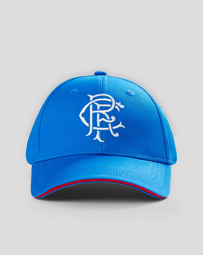 Rangers cotton twill cap in bright blue with white embroidered front logo and red accent under the brim.