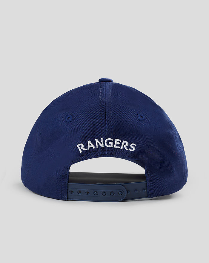 Back view of navy Rangers cap with white embroidered Rangers text and adjustable strap
