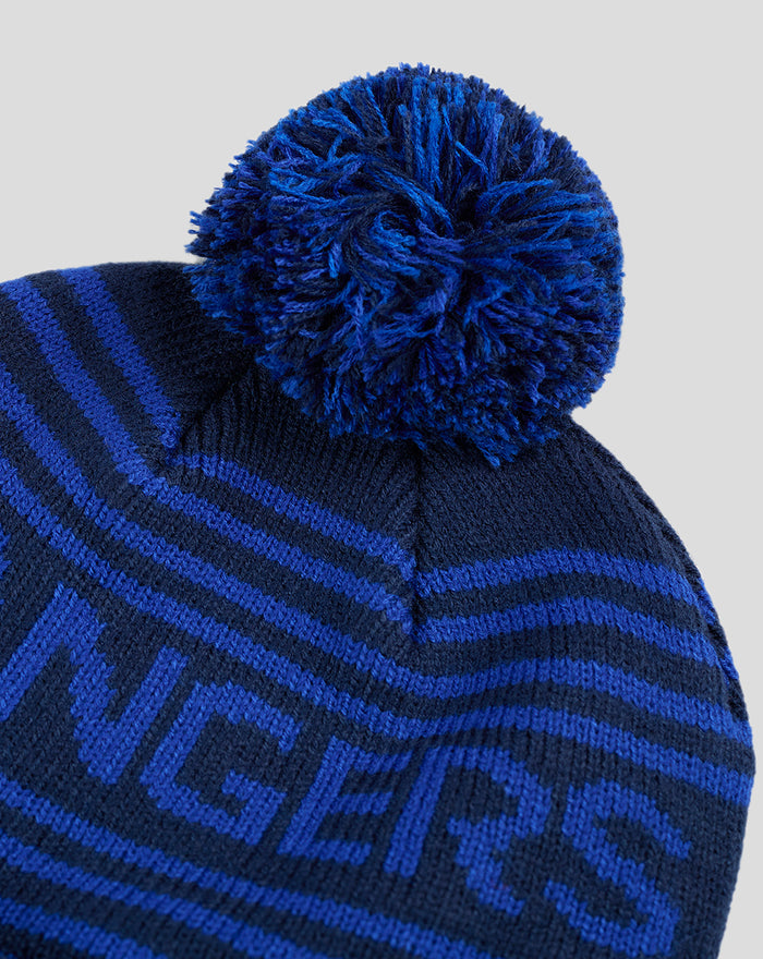 Navy Rangers knitted bobble hat with a fluffy blue pom-pom on top.