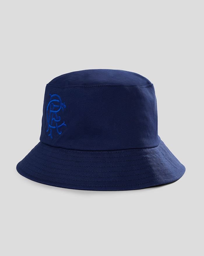 Dark blue Rangers bucket hat with blue embroidered logo on the front panel