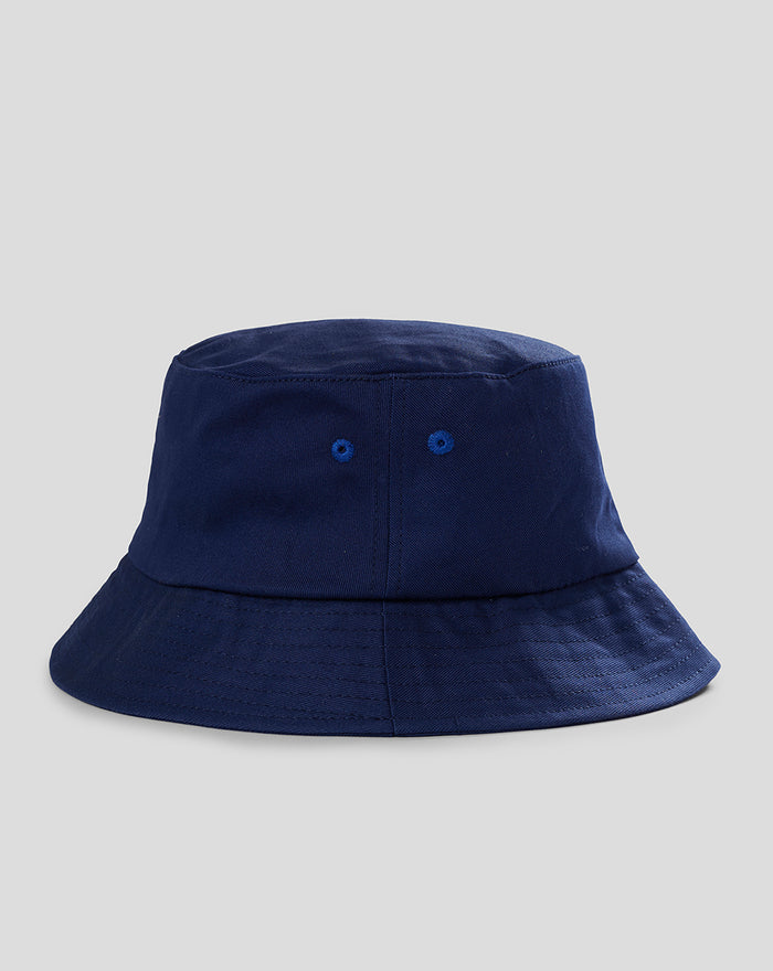 Navy blue Rangers bucket hat with two crown eyelets and a stitched brim
