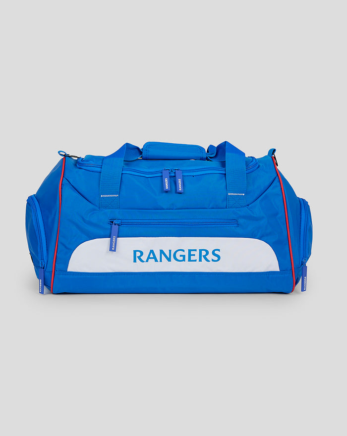 Blue Rangers gym holdall with white panel and bold Rangers lettering, top handles and detachable strap.