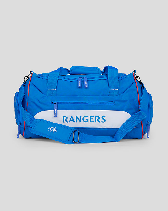 Blue Rangers gym holdall shown from a front view with a long adjustable shoulder strap.
