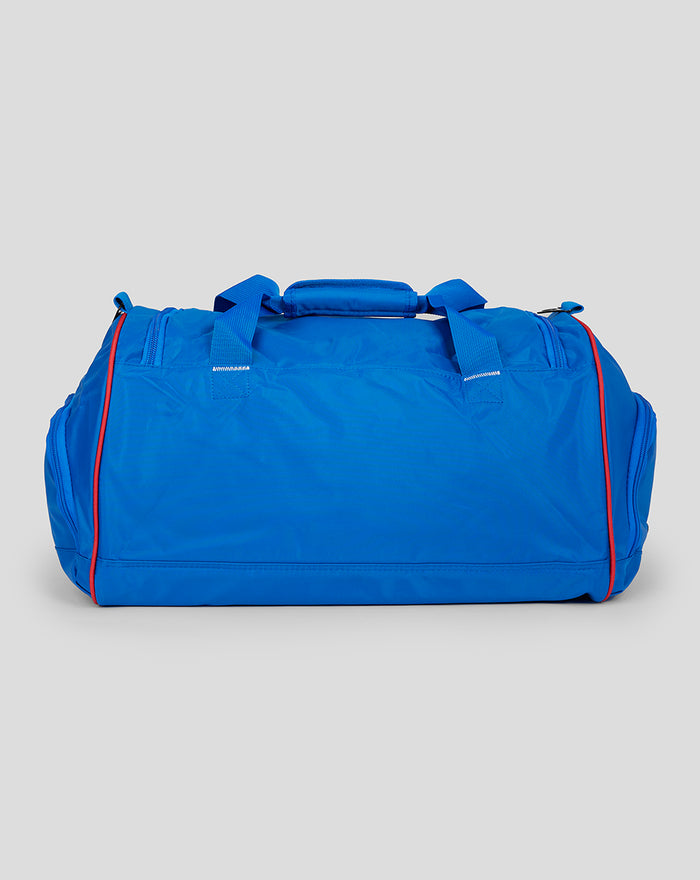 Blue Rangers gym holdall with red piping and twin top handles on a neutral background