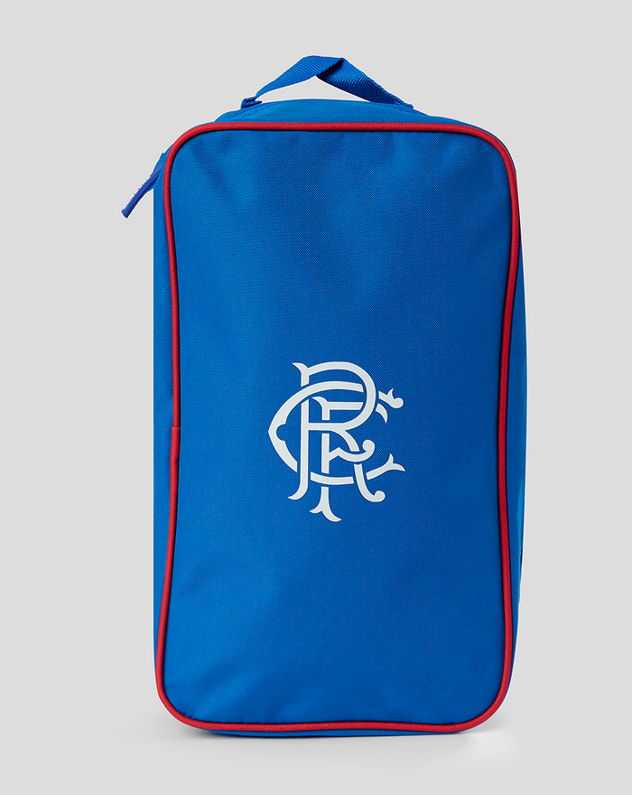 Blue Rangers boot bag with a white monogram logo and red trim