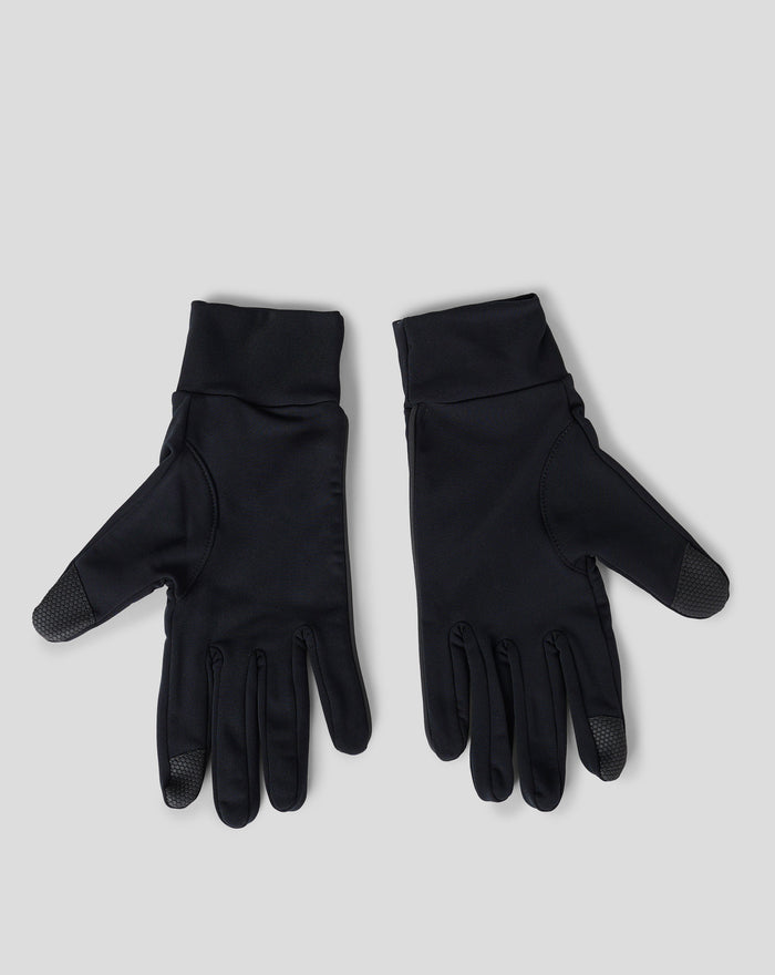 Two black unisex gloves displayed against a light gray background