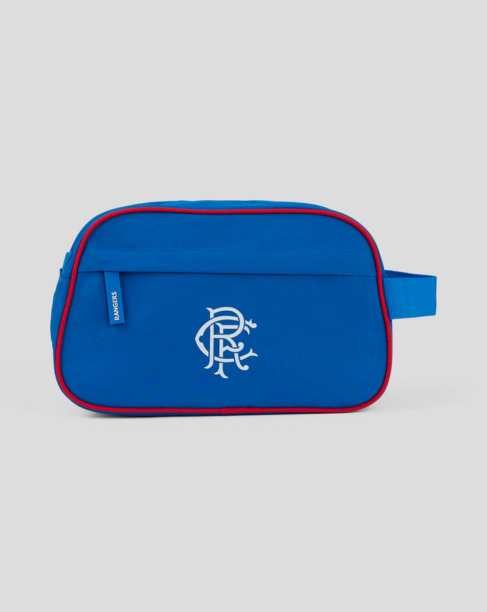 Blue Rangers washbag with red trim and carrying strap featuring a white crest logo on the front.