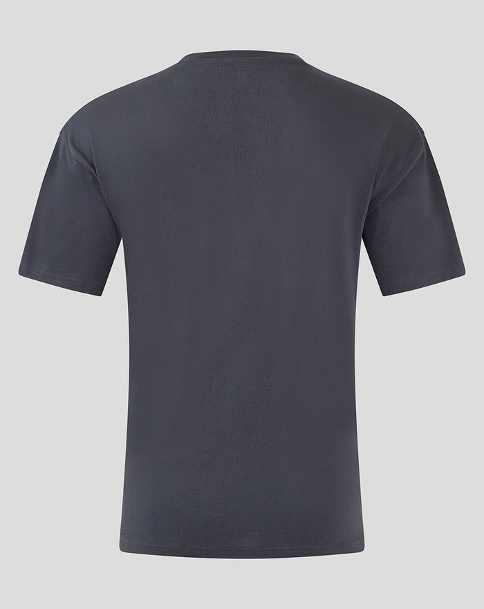 Back view of a dark grey Rangers T shirt with a plain back
