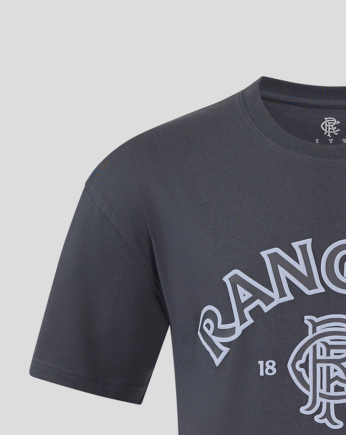 Charcoal Rangers T shirt with large front print featuring the wordmark and crest at the center