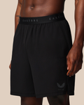 Branded black elastic shorts with Castore waistband and wing logo on the leg.