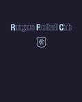 Rangers Football Club wordmark in light blue on a dark navy background with a crest beneath.