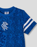 Blue infant shirt showing the white Rangers crest and two white stripes on the sleeve