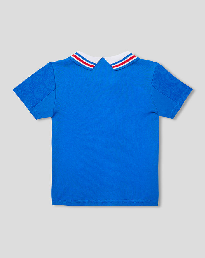 Back view of RFC Baby 1996/97 Home Retro Shirt in blue with white and red striped collar.
