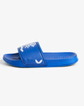 Side view of blue RFC Rangers slider with white emblem on the strap